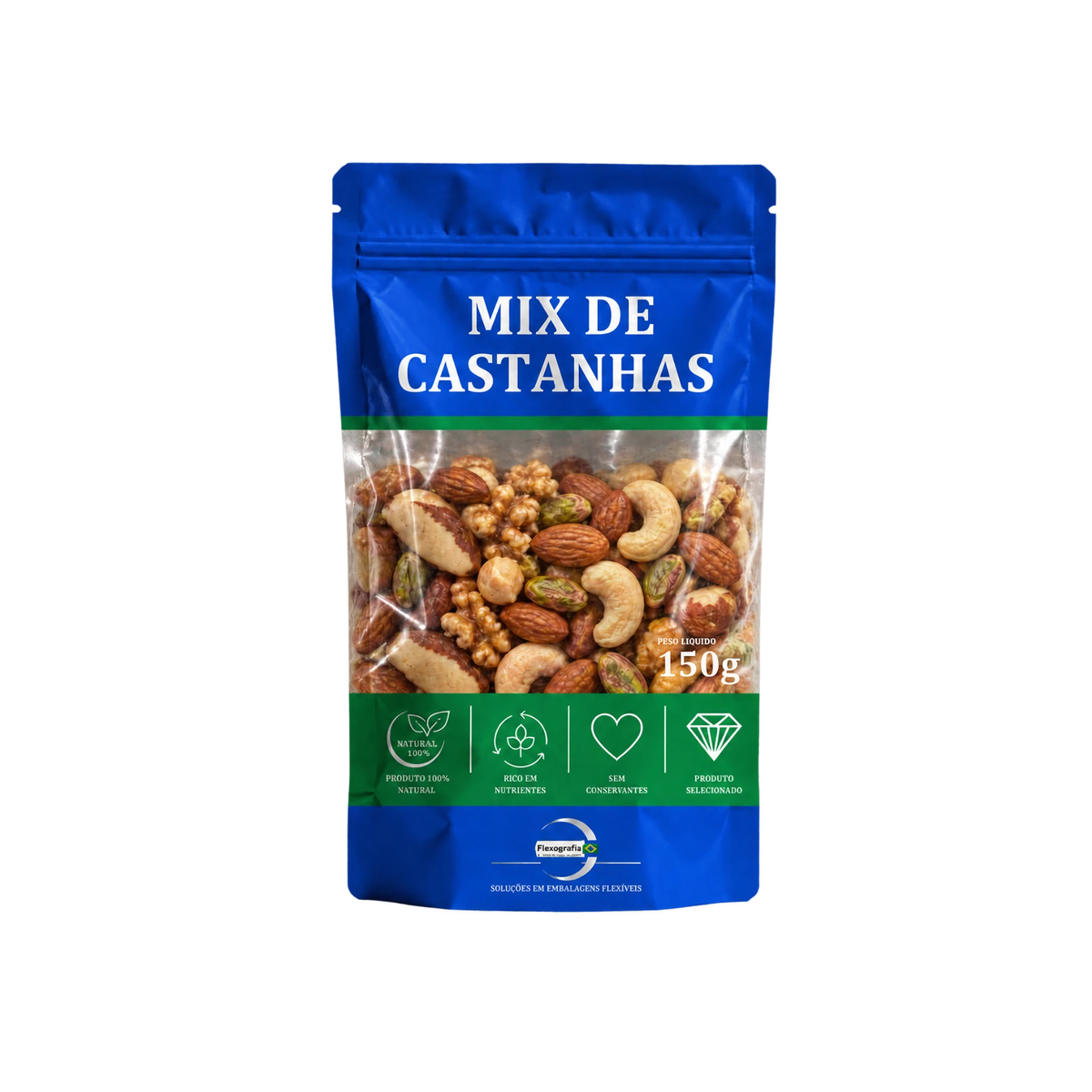 Embalagem stand up pouch para mix de castanhas 150g