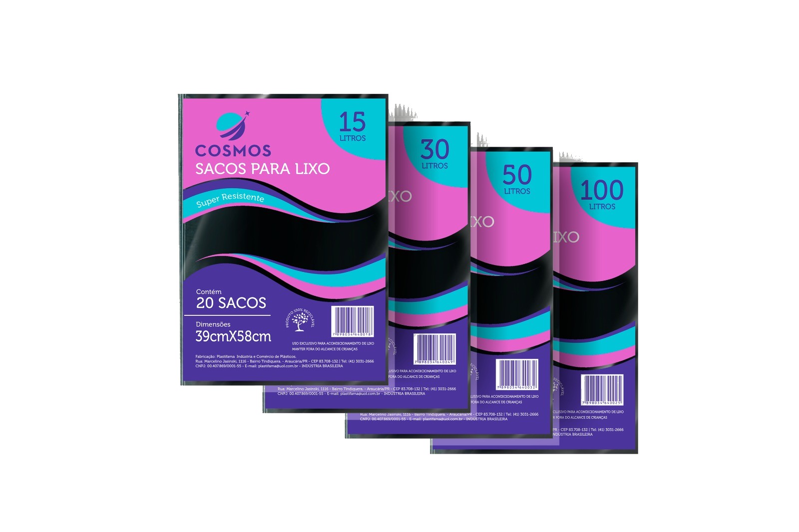 Sacos para lixo Cosmos em várias capacidades: 15, 30, 50 e 100 litros
