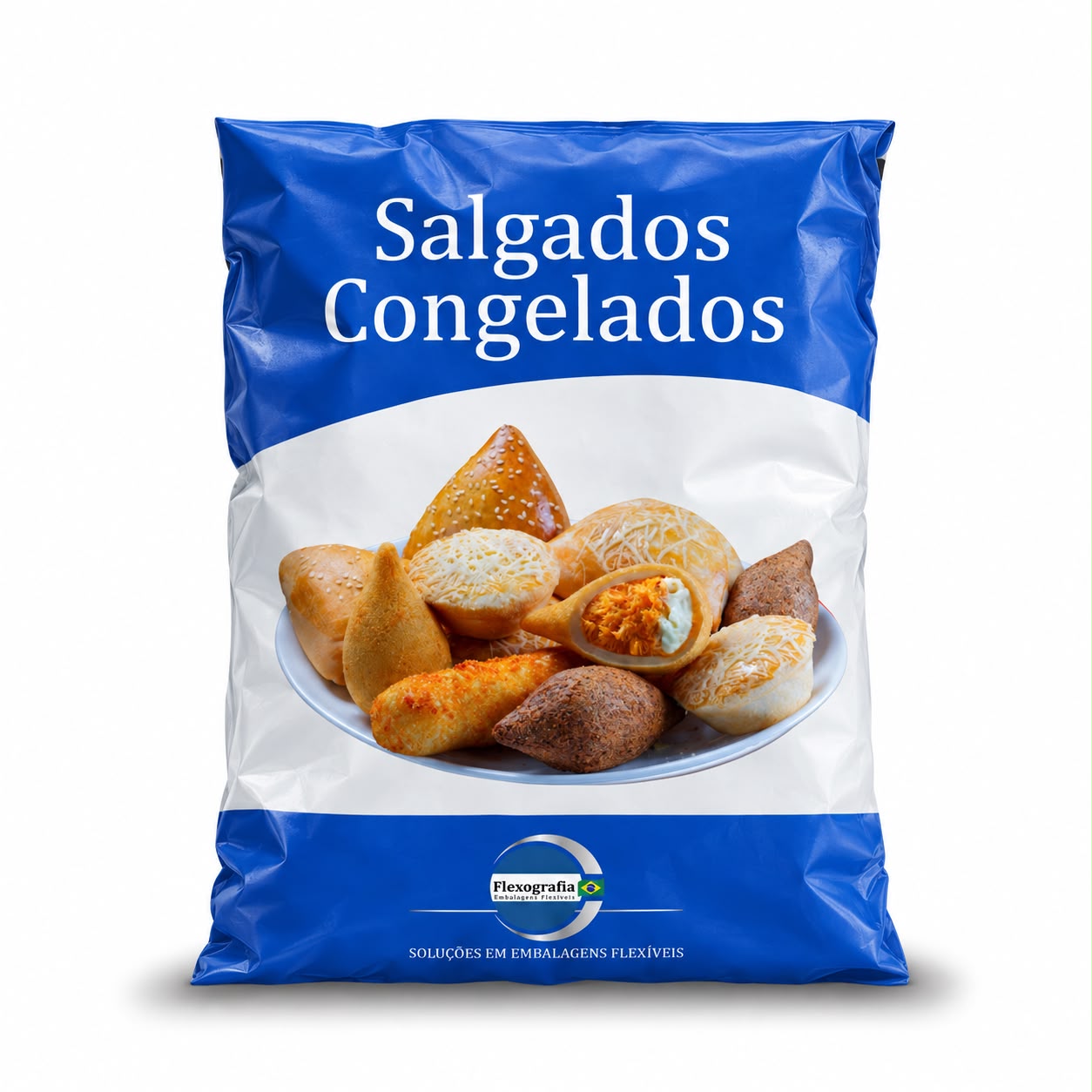 Saco plástico impresso personalizado para salgados congelados
